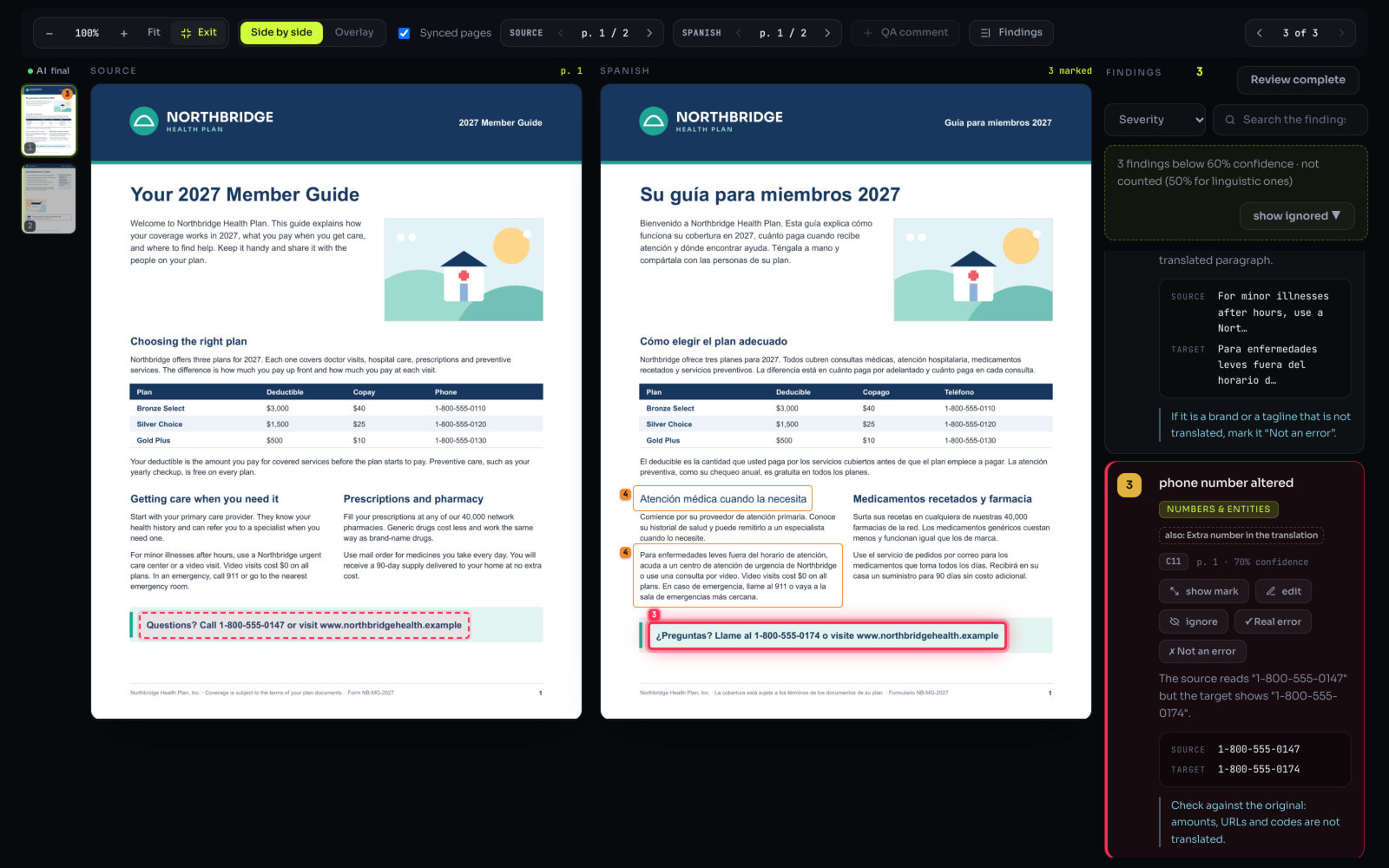 The EasyQLab viewer in full screen, with both pages and the findings filling the screen